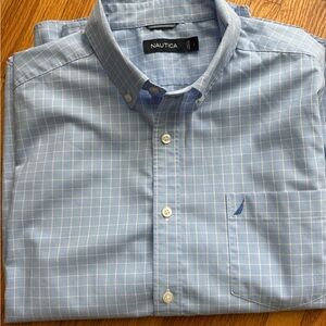 Nautica Men's Light Blue Plaid Shirt L